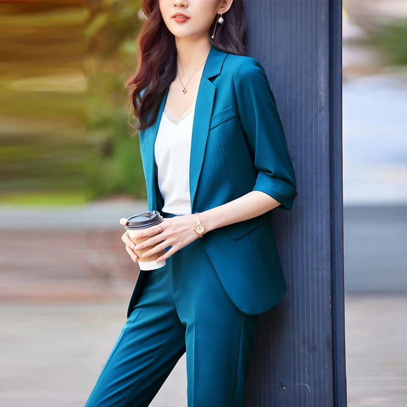 蓝色西装外套女士夏季薄款高级感气质女神范职业装西服工作服休闲