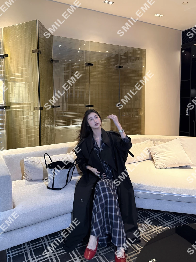 2-SMILEME【都市棱镜】早秋穿搭气质款全棉双排扣收腰百搭风衣大衣