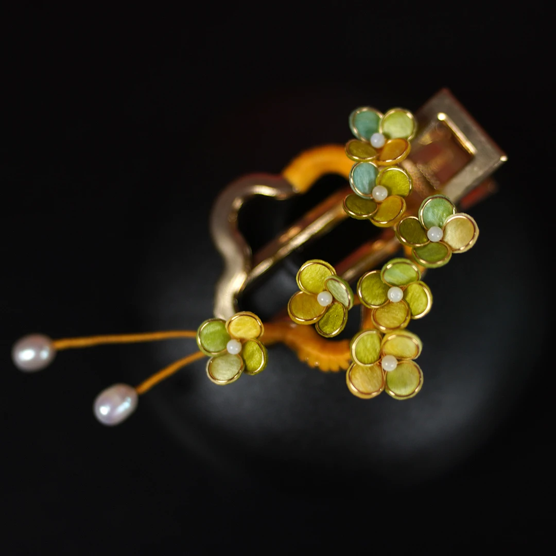 非遗绒花 |《金桂飘香》纯手工桑蚕丝线掐丝绒花古典国风中式发边夹