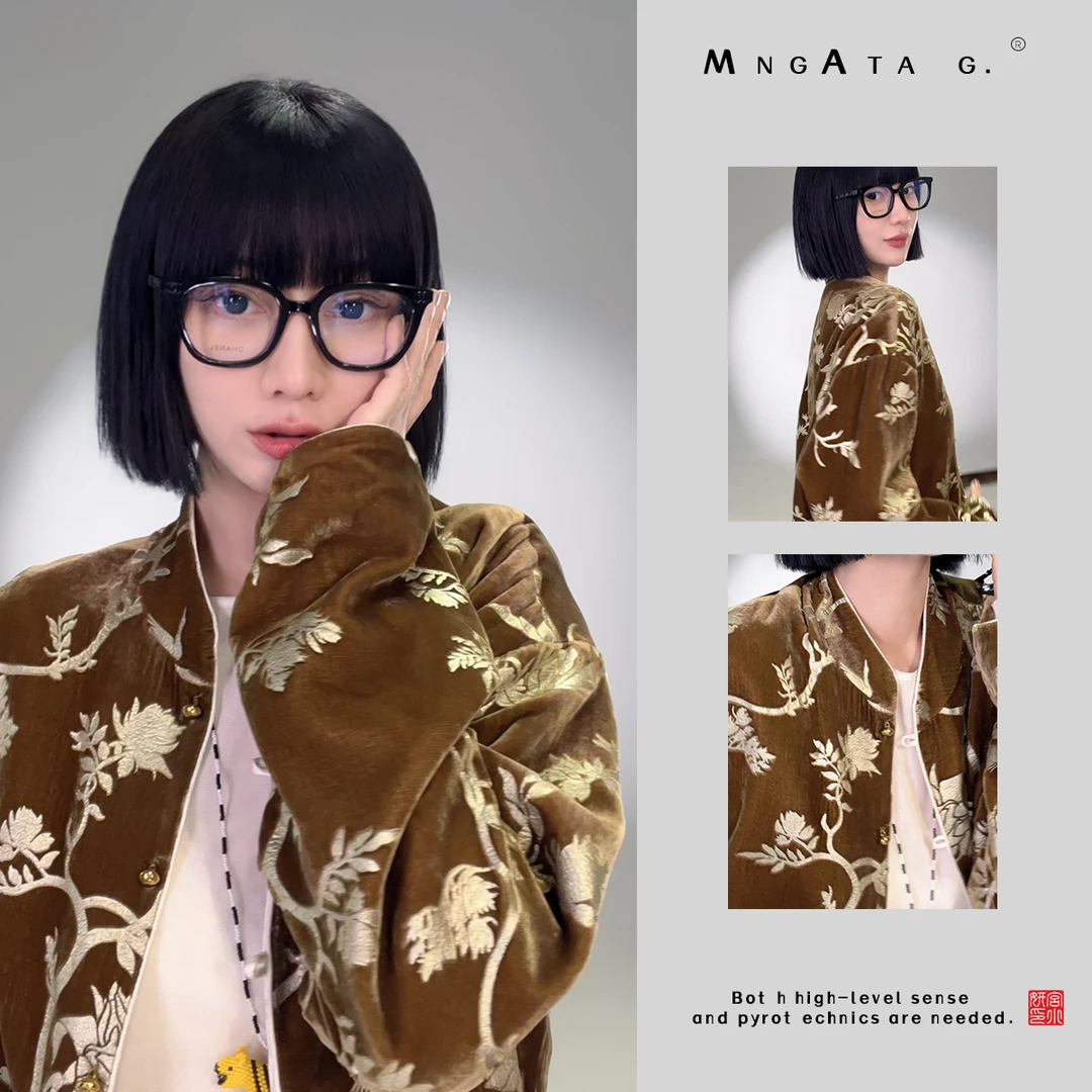 MNGATA G.宫小妍 【豆蔻年华】真丝丝绒穿搭新中式国风外套24011725