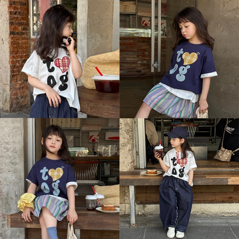 SKC2546女童韩版设计感短袖T恤夏装新款儿童宽松休闲可爱上衣潮