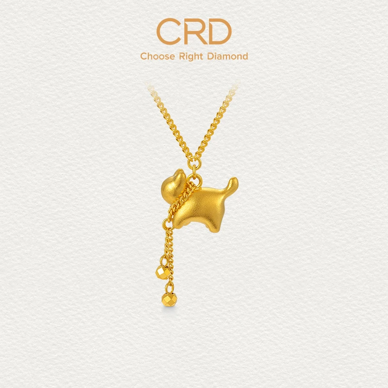 CRD/克徕帝傲娇猫咪足金套链可爱翘尾小猫黄金项链足金999送礼