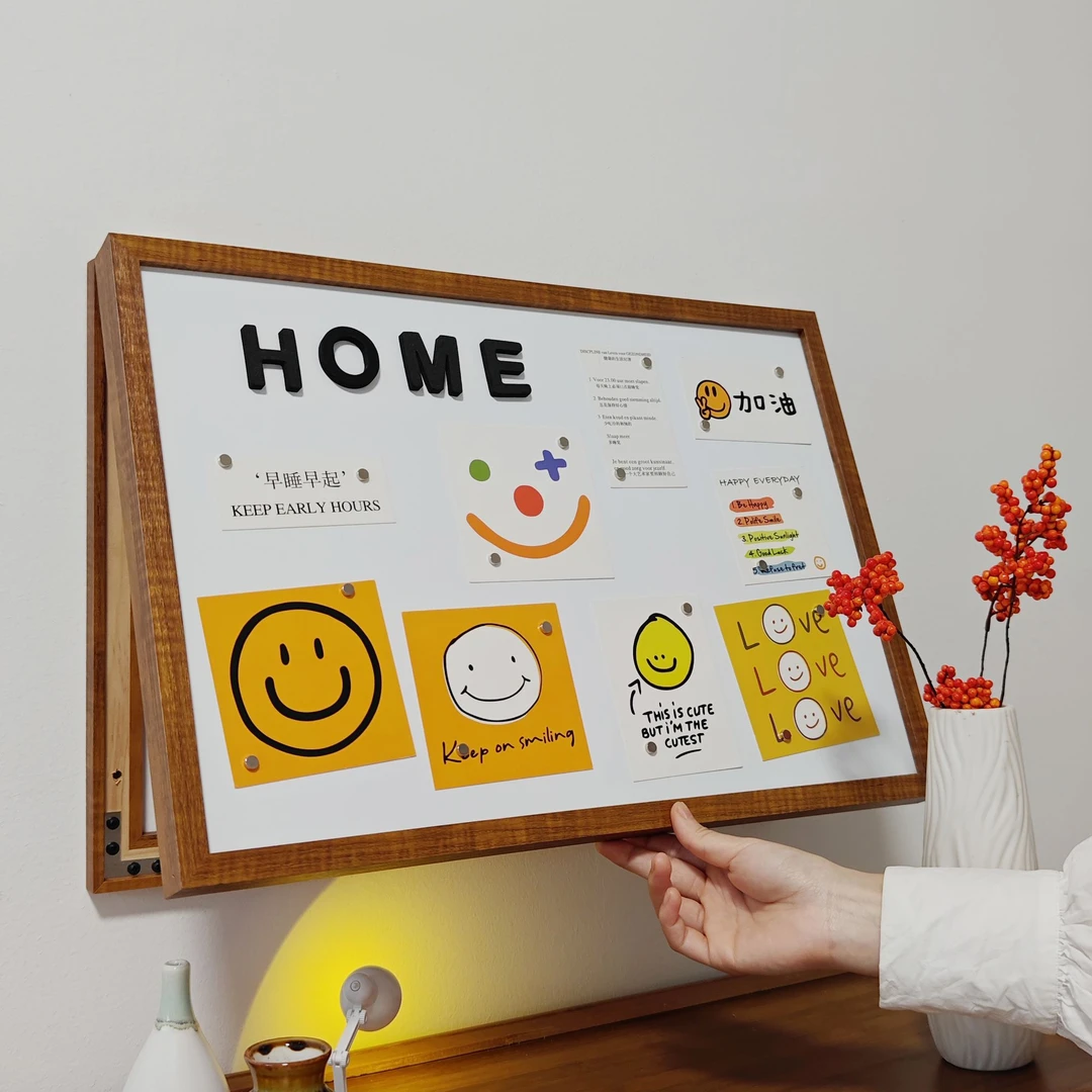 微笑磁吸黑板电表箱装饰挂画遮挡原木中式2025新款环保无甲醛翻盖
