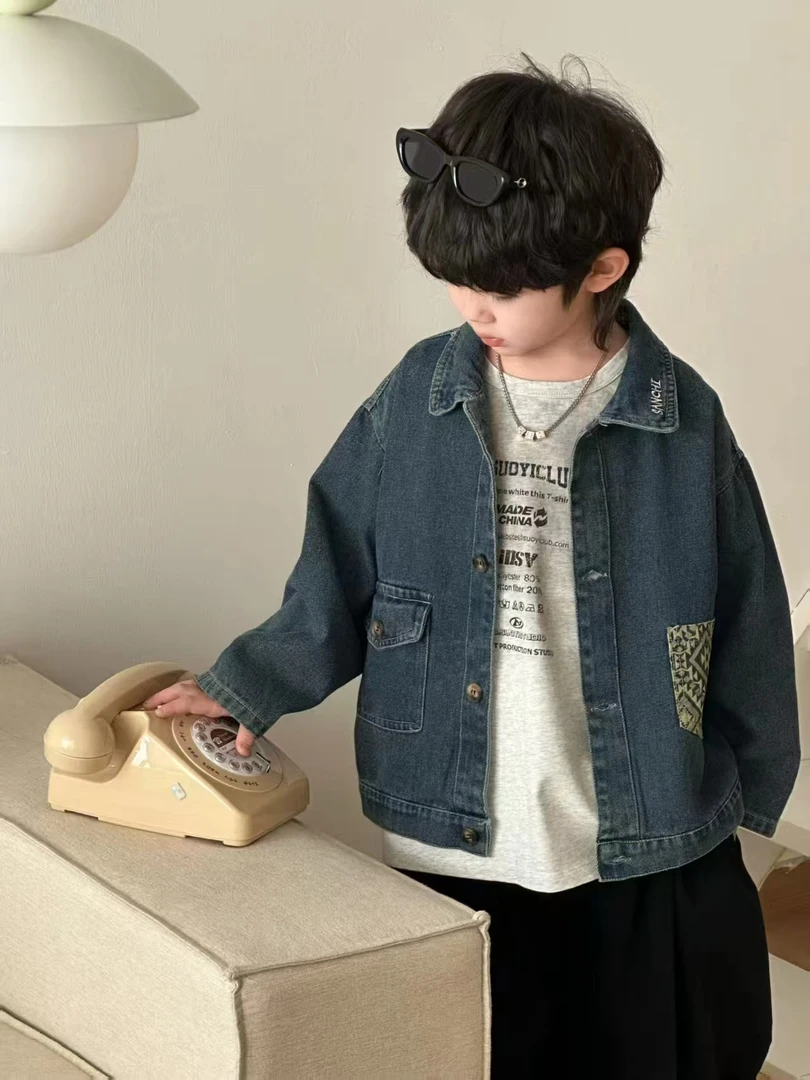 【自营｜超软水洗赛络纺 韩系拼接设计】男童春款牛仔外套0219005