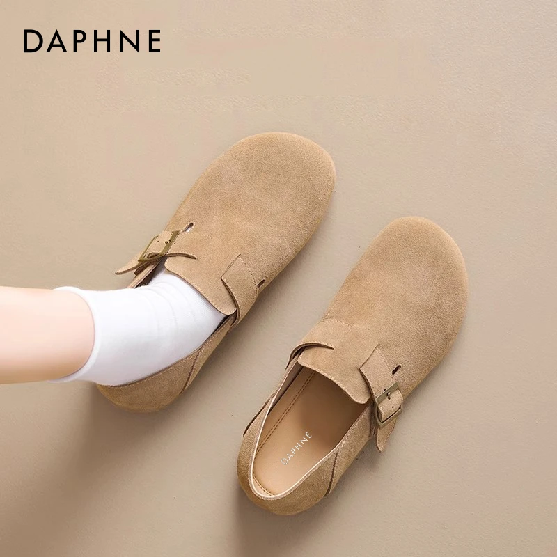 达芙妮全包乐福鞋女2025新款春夏真皮单鞋平底一脚蹬豆豆鞋小皮鞋