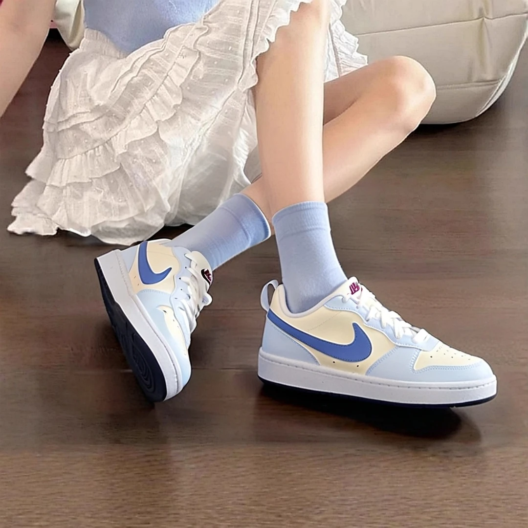 Nike女鞋秋季穿搭送女生#甜美的宝藏耐克板鞋#青春潮鞋奶黄配浅蓝