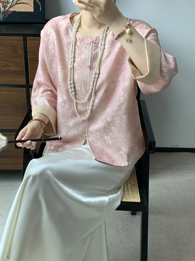 涧花轻粉｜国风新中式气质提花薄款上衣外套-6294