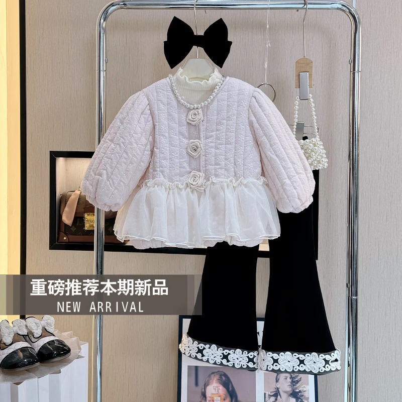 女童秋冬装2025新款棉衣外套小女孩洋气时尚秋季加厚儿童气质套装