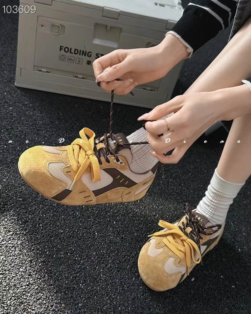 春夏丑萌大头鞋双鞋带复古厚底德训鞋运动鞋女休闲鞋子