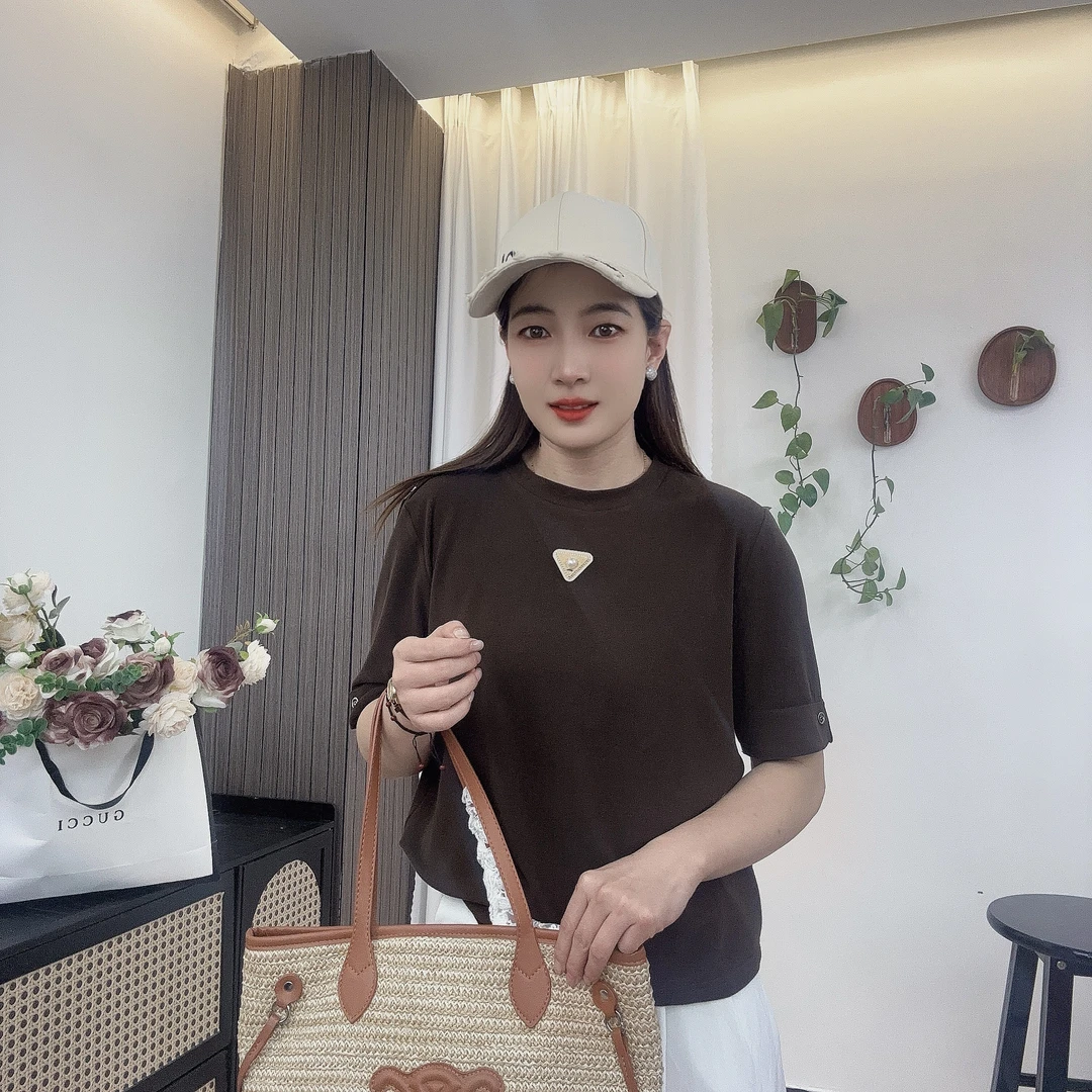 U.Ni【双面绒中袖】夏季正肩圆领宽松棉短袖T恤