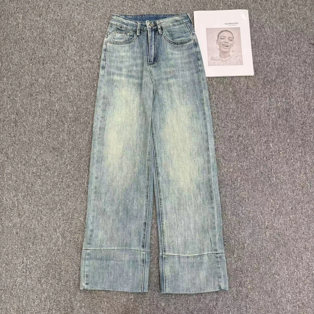 【周周家】5114濮院春季新款桑蚕丝牛仔裤阔腿裤女士休闲时尚