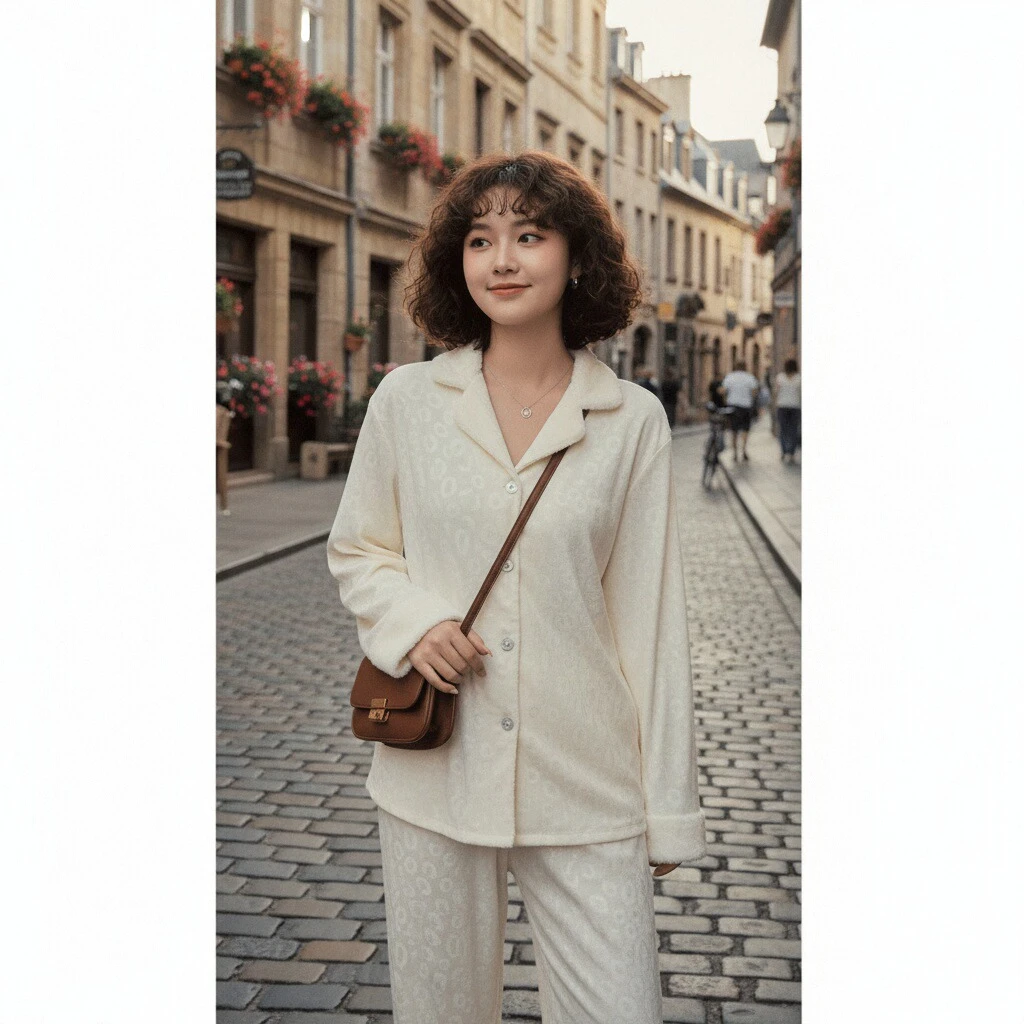 【风铃轻语】秋冬海岛绒长袖长裤两件套显瘦高级气质可外穿套装