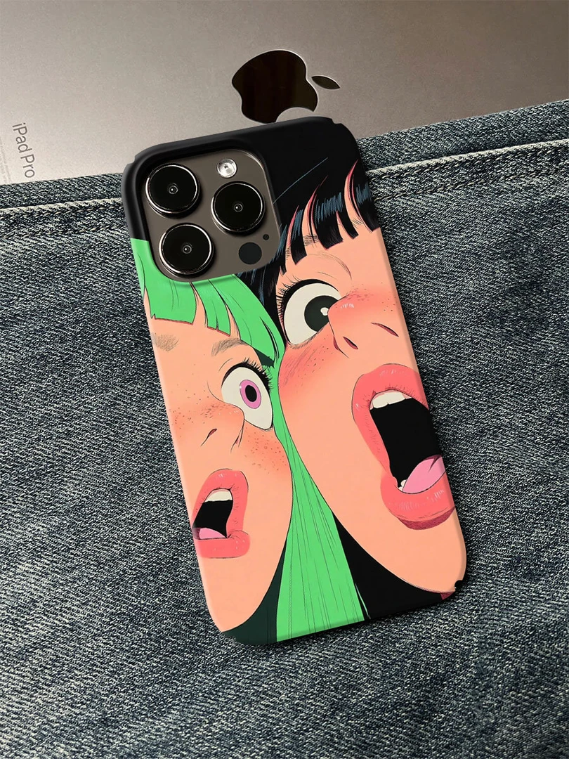 惊讶女孩手机壳适用于苹果16promax17华为荣耀vivo小米等