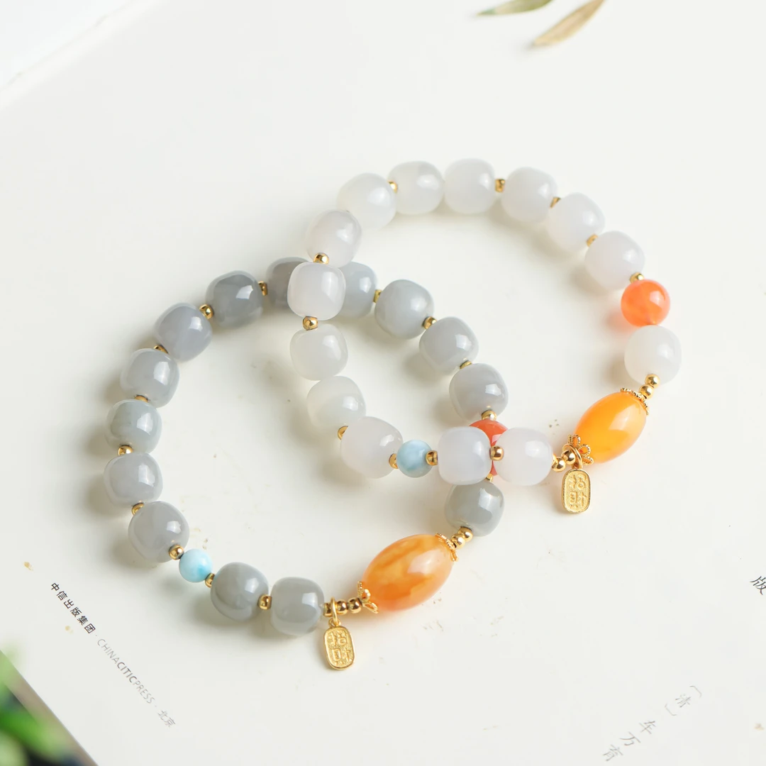 和田玉烟紫玉老型珠招财纳福女款单圈手串（多样性发货 发其一）