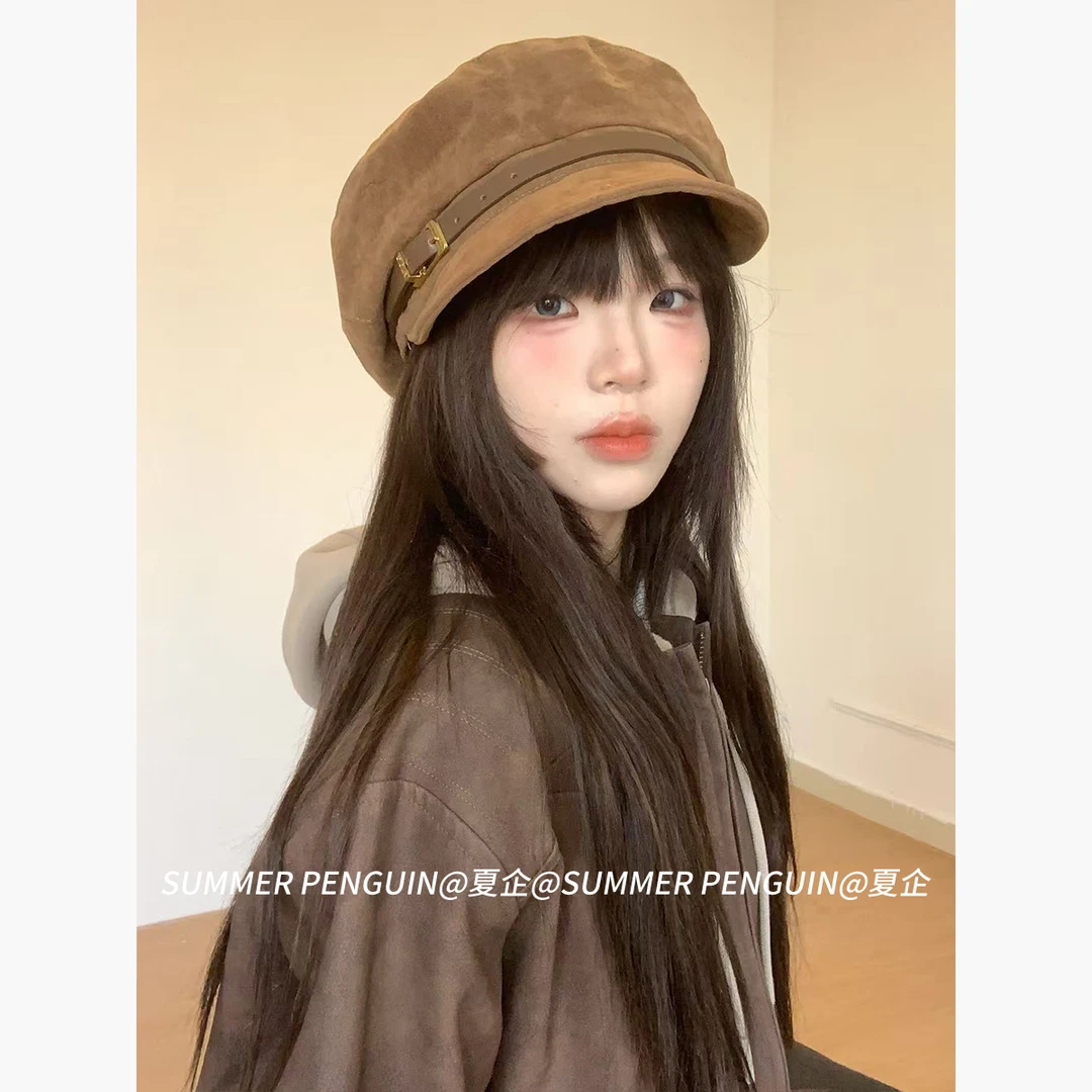 SUMMER PENGUIN美拉德百搭英伦复古麂皮绒贝雷帽子女秋冬季保暖帽