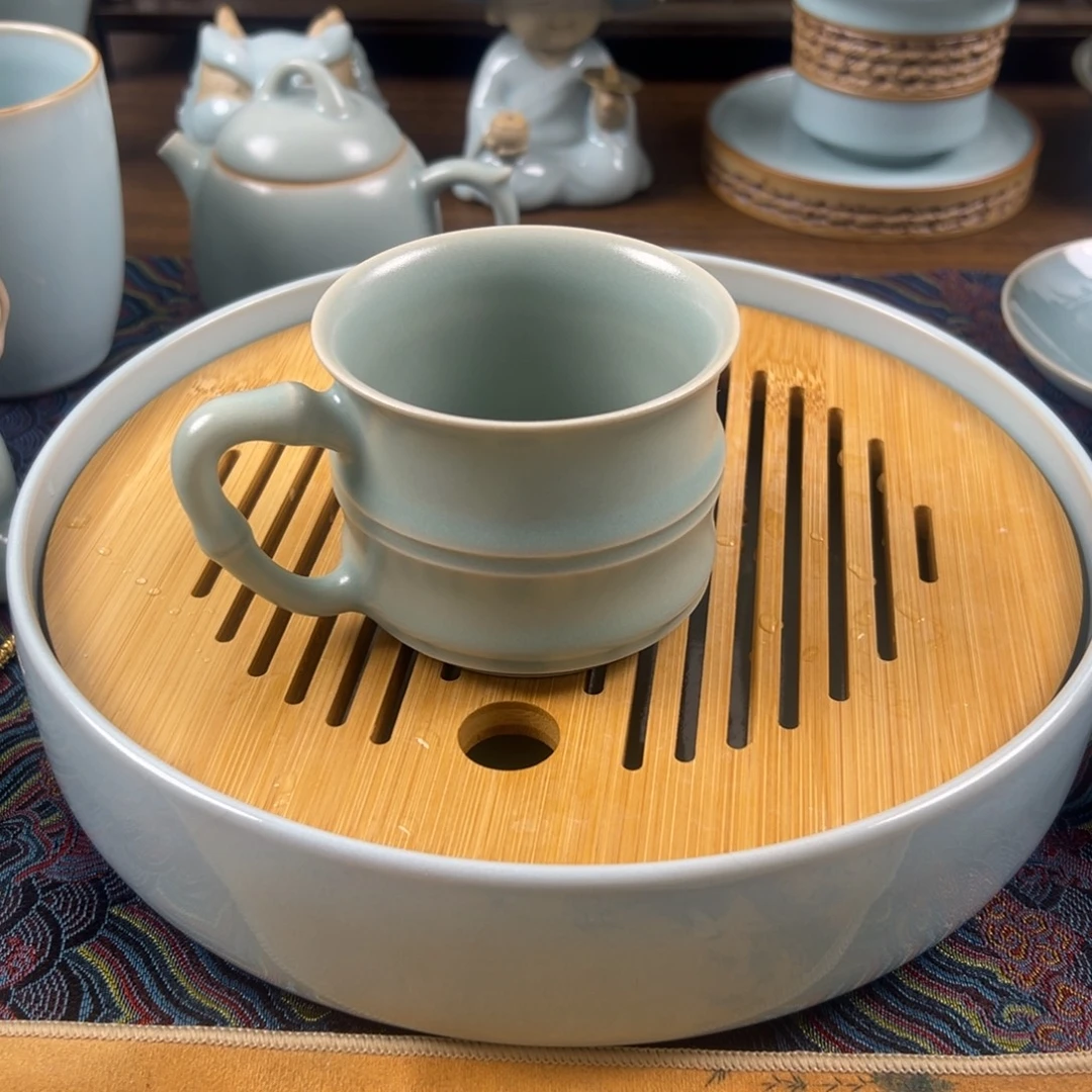 杯子瓷原矿釉水竹节杯