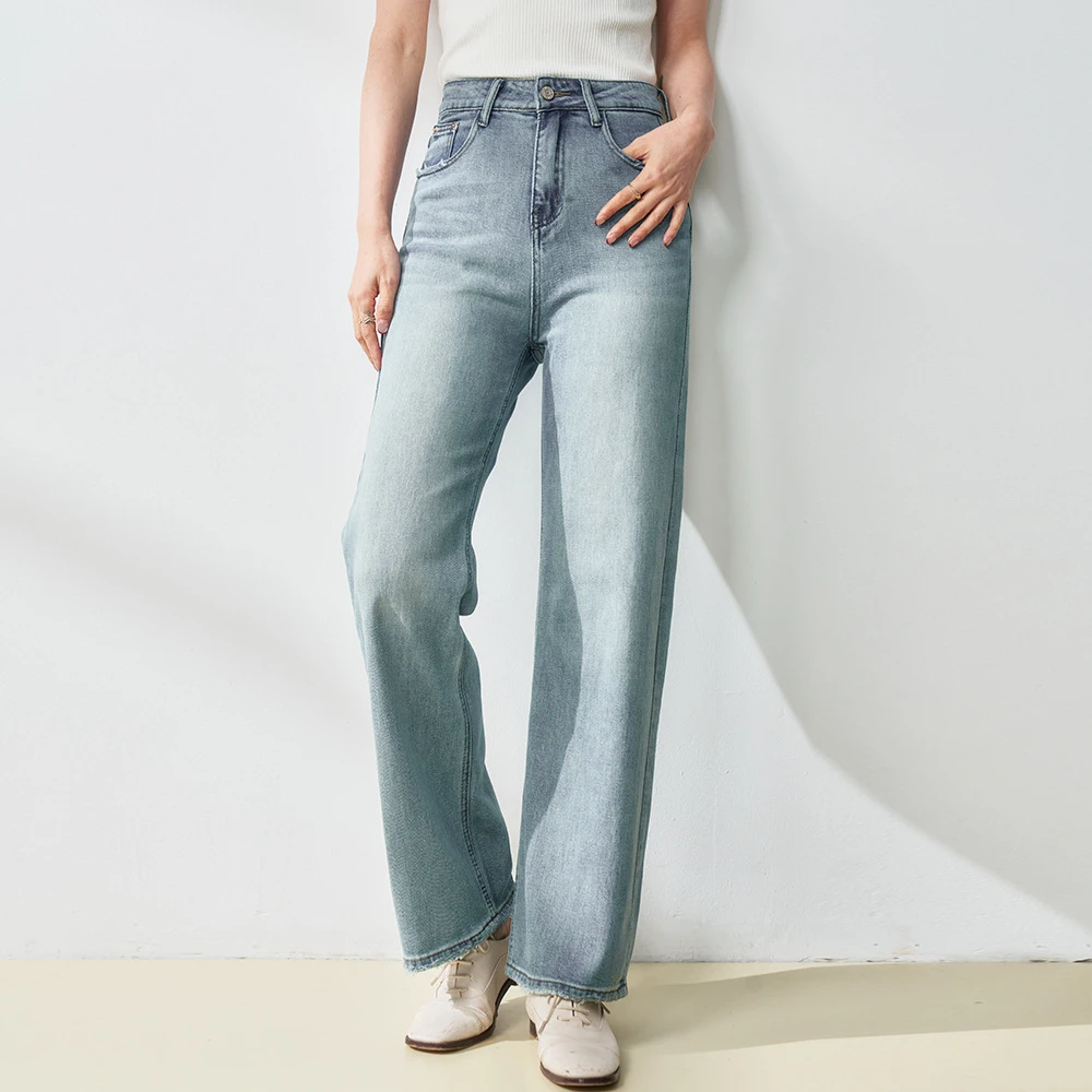 【直播间同价】高腰牛仔裤简约直筒裤显瘦窄版复古阔腿裤18435