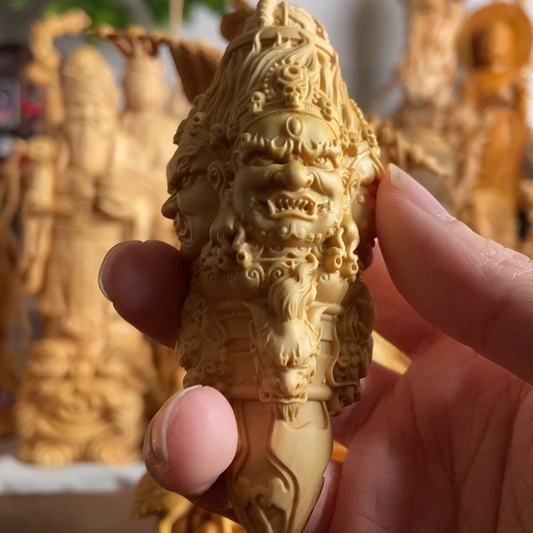 木追***人小叶黄杨木雕把玩杵