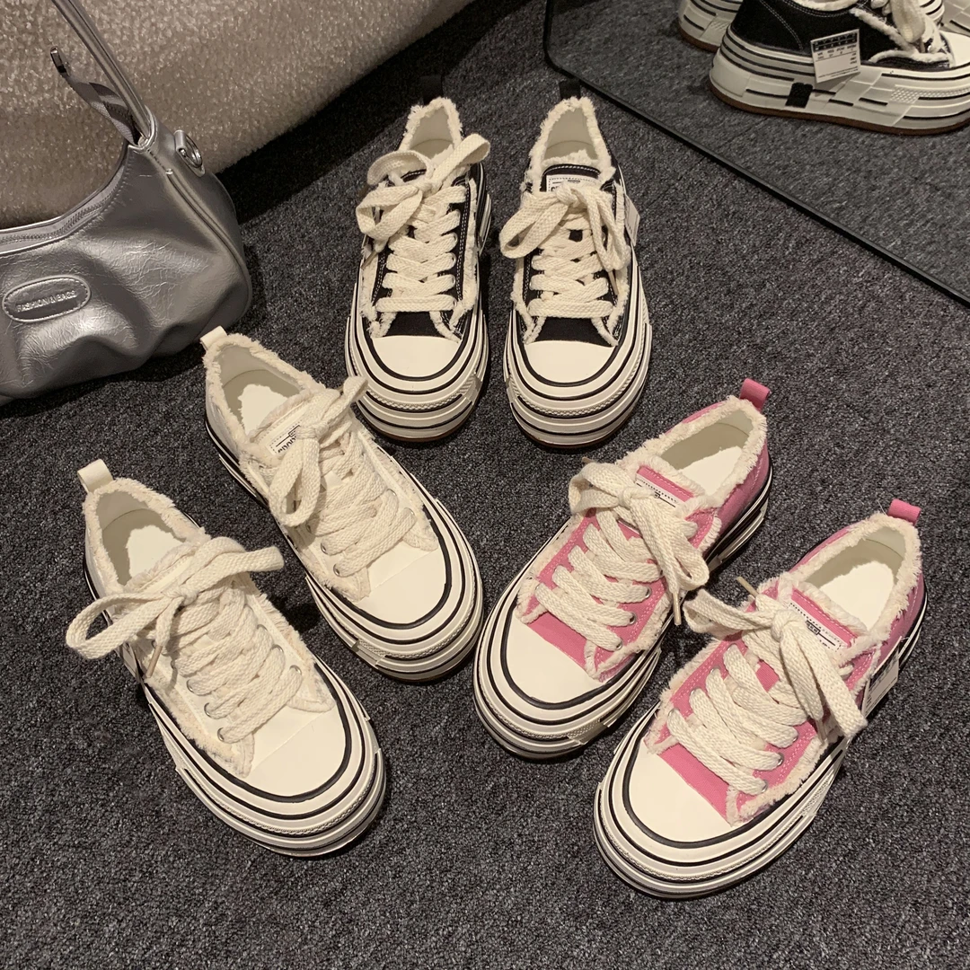 贾不假帆布鞋女2025秋冬新款街拍时尚小个子厚底轻便流行休闲板鞋