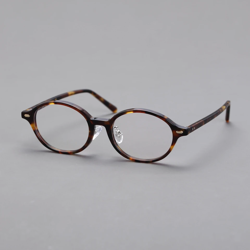青雉作 贵替版书呆子眼镜 加高鼻托椭圆形小圆框玳瑁板材高度近视