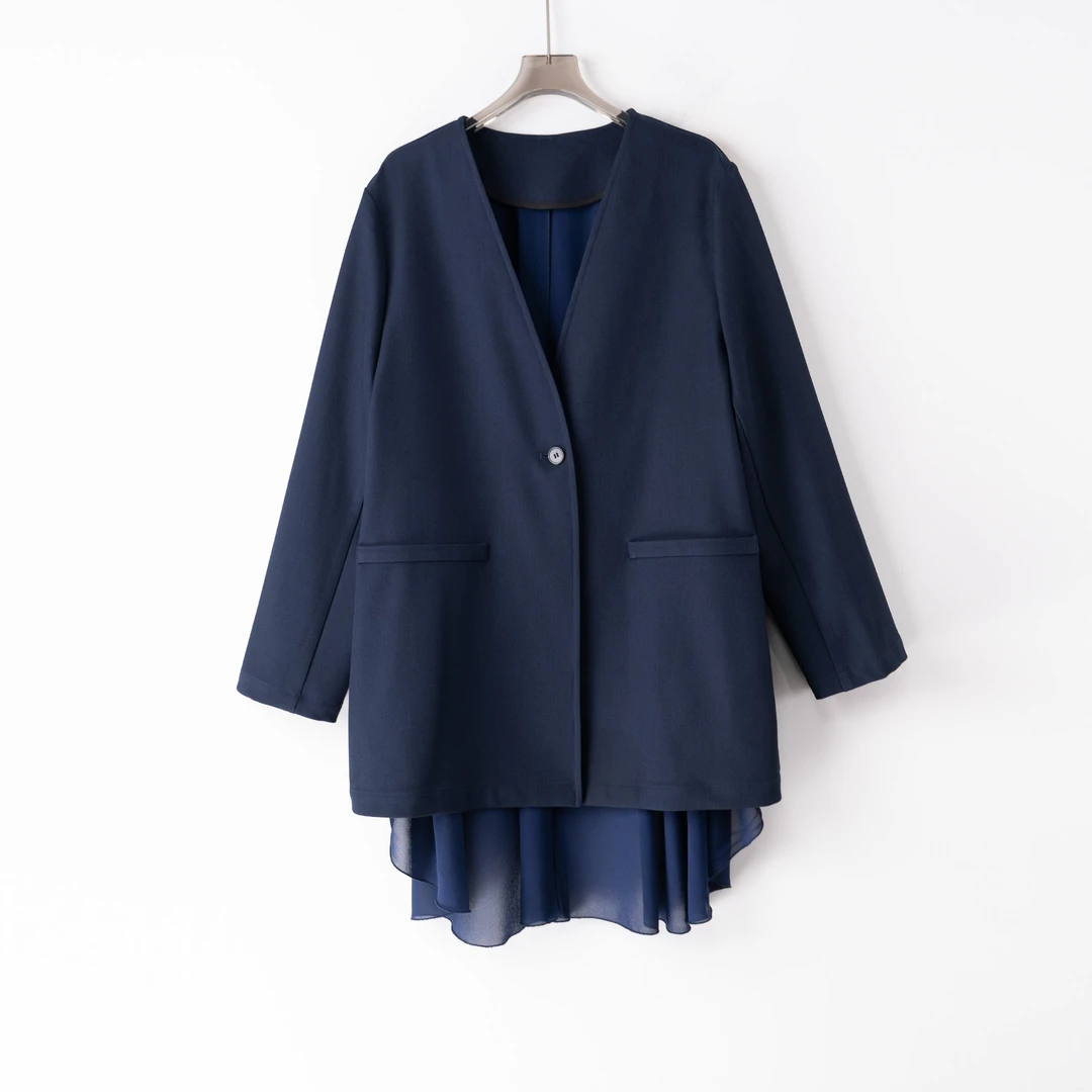 PW250241春夏新款时尚上衣春季拼接西装外套休闲小众设计女士显瘦