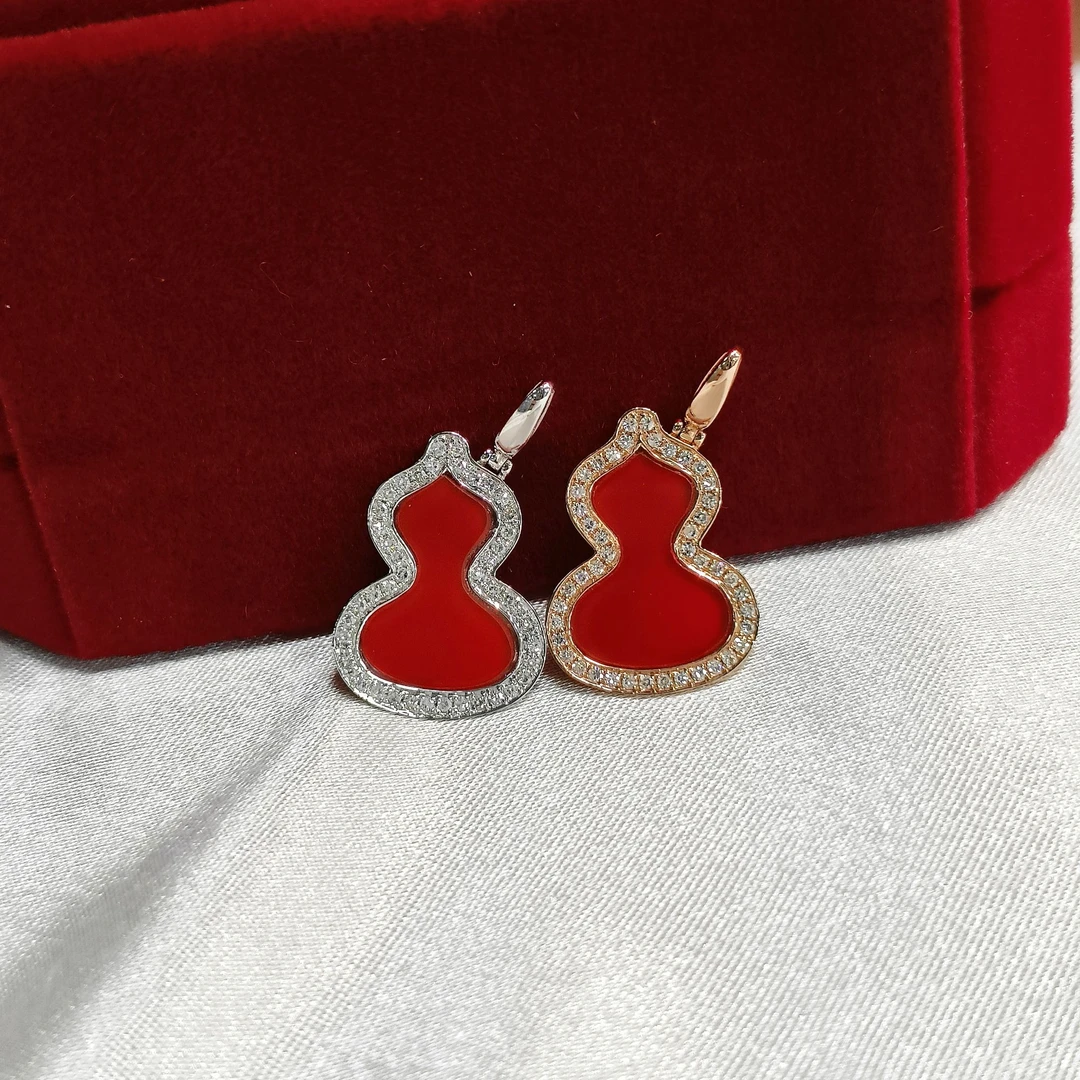 18k金红玛瑙葫芦吊坠（小号） 天然钻精致小巧红火福气红葫芦吊坠