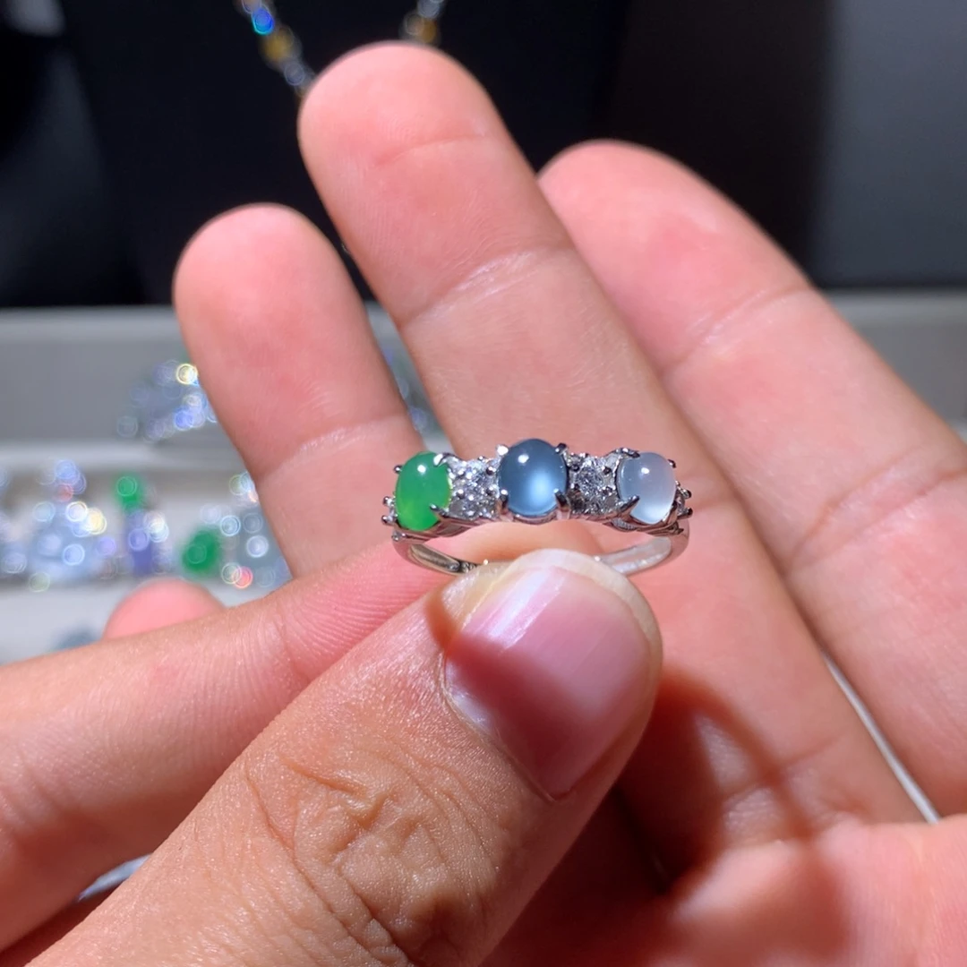 翡翠银S925镶嵌耳饰