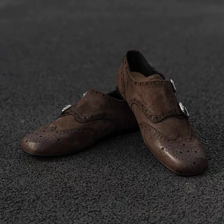 时尚百搭新款手工雕花布洛克小皮鞋复古做旧英伦风平底透气单鞋