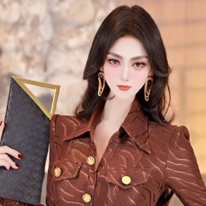 VJE春季OL风收腰长袖连衣裙2025新款设计感女神范修身包臀衬衫裙
