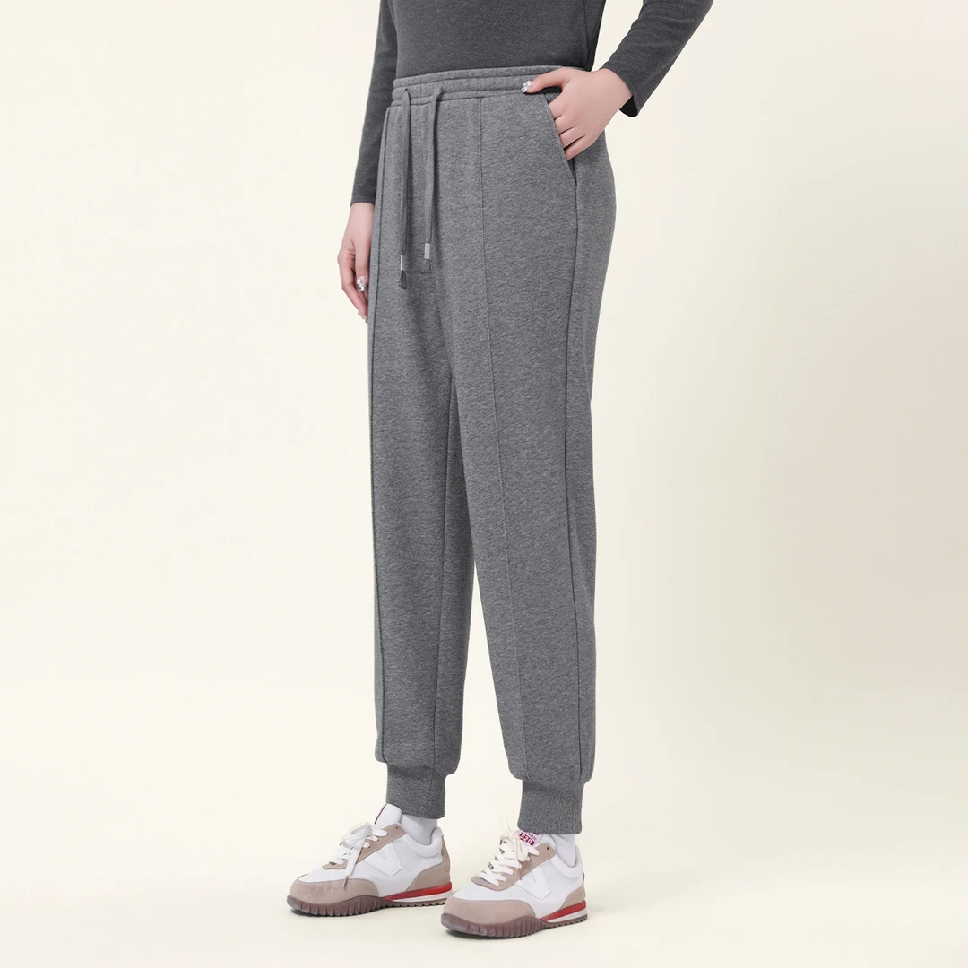 【加厚澳粒绒】MsShe大码女装2025春装松紧高腰束脚卫裤K2411005