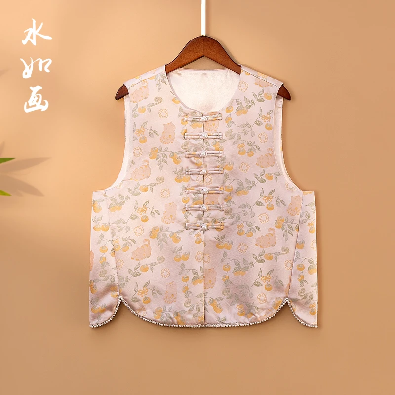 【栀瑶】2025新款春季国风马甲新中式宽松圆领提花气质女装马夹外套