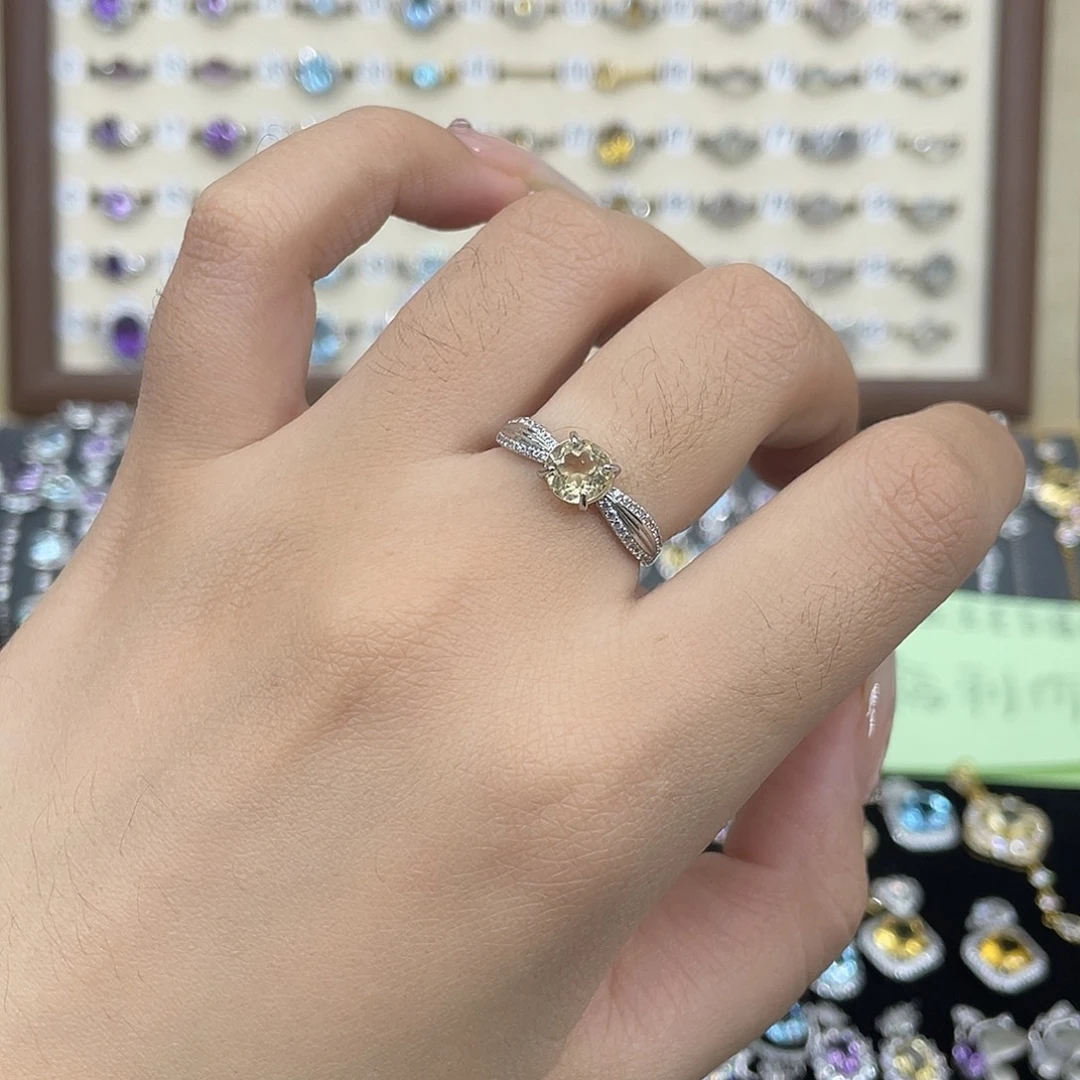 黄晶戒指银S925镶嵌