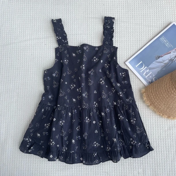 ［巧巧定制］法式新款韩版百搭修身显瘦时尚藏青木耳边吊带衬衫6581