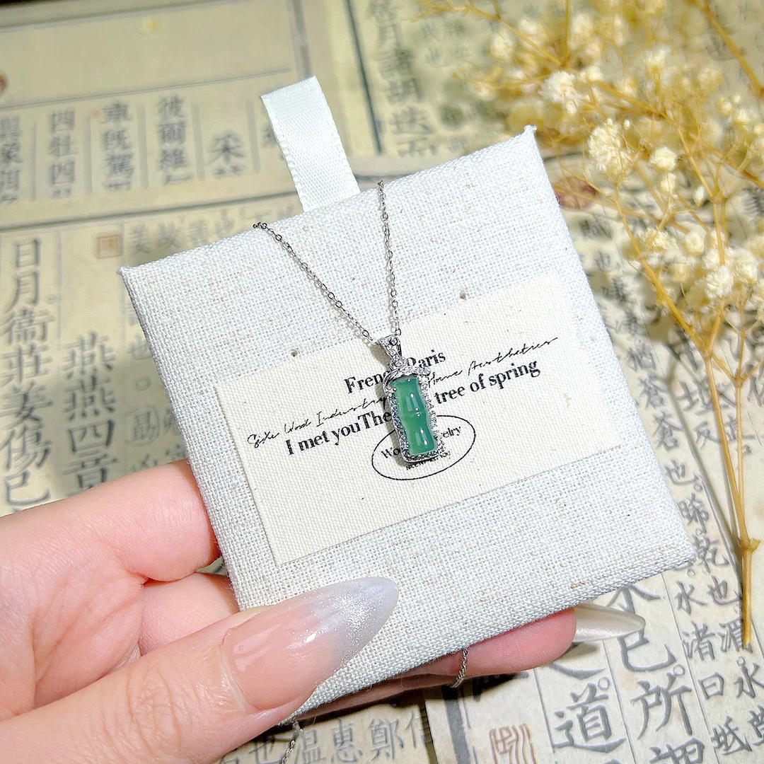 轻奢时尚百搭满钻镶嵌天然A货翡翠节节高升竹节坠链