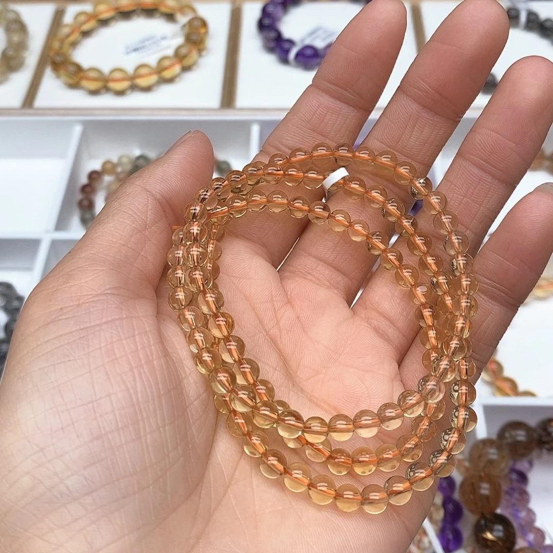 水晶手链未镶嵌只****爪巴西黄水晶多圈5