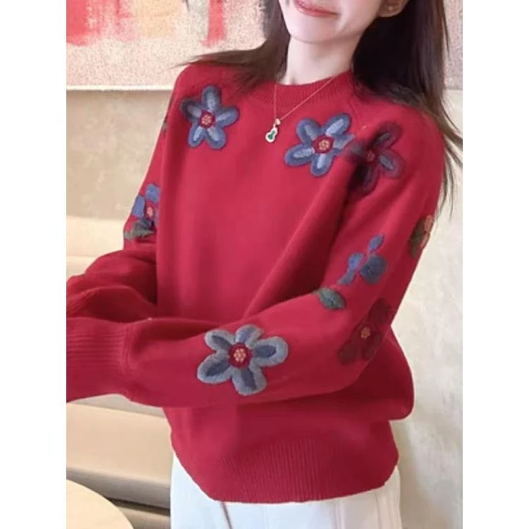 762.【红太阳花高领加厚毛衣】高级感气质针织女毛衣