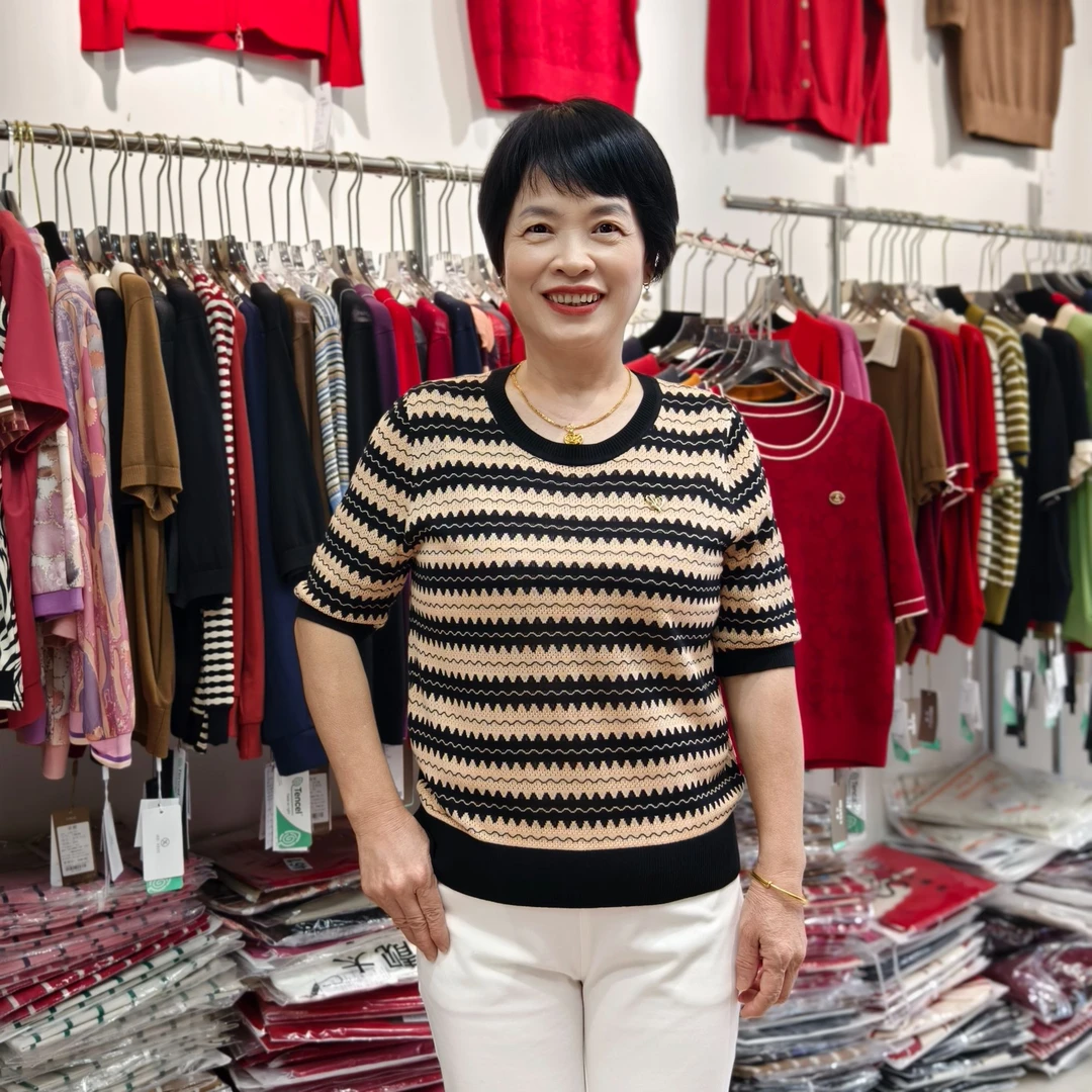 【善雅天丝中袖】25年新款秋季高档条纹圆领气质中老年妈妈装Y802