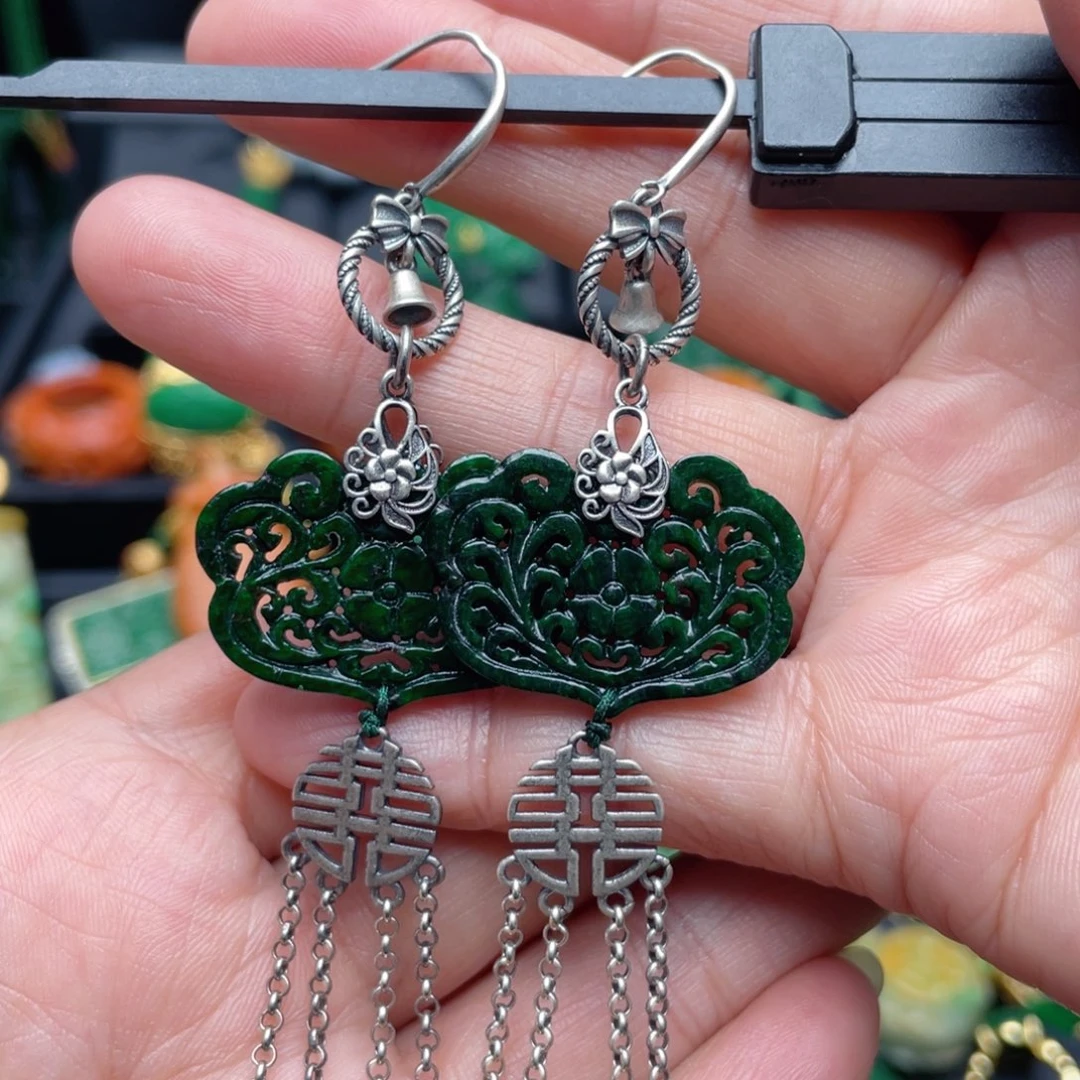 翡翠银S925镶嵌耳饰