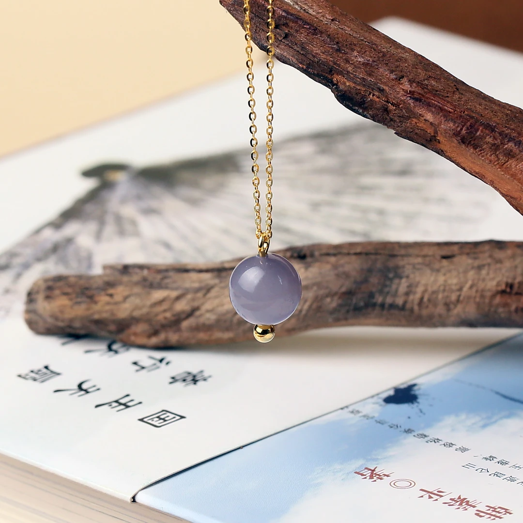 国玉天工天然和田玉s925烟紫项链