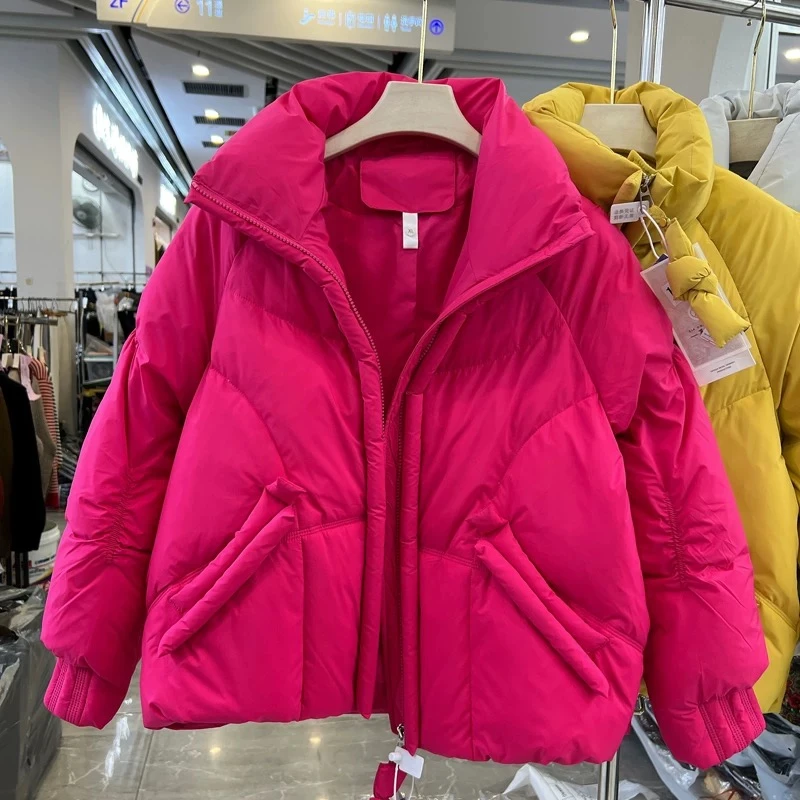 高级感加厚立领羽绒服外套女2025新款韩版纯色冬季短款洋气面包服