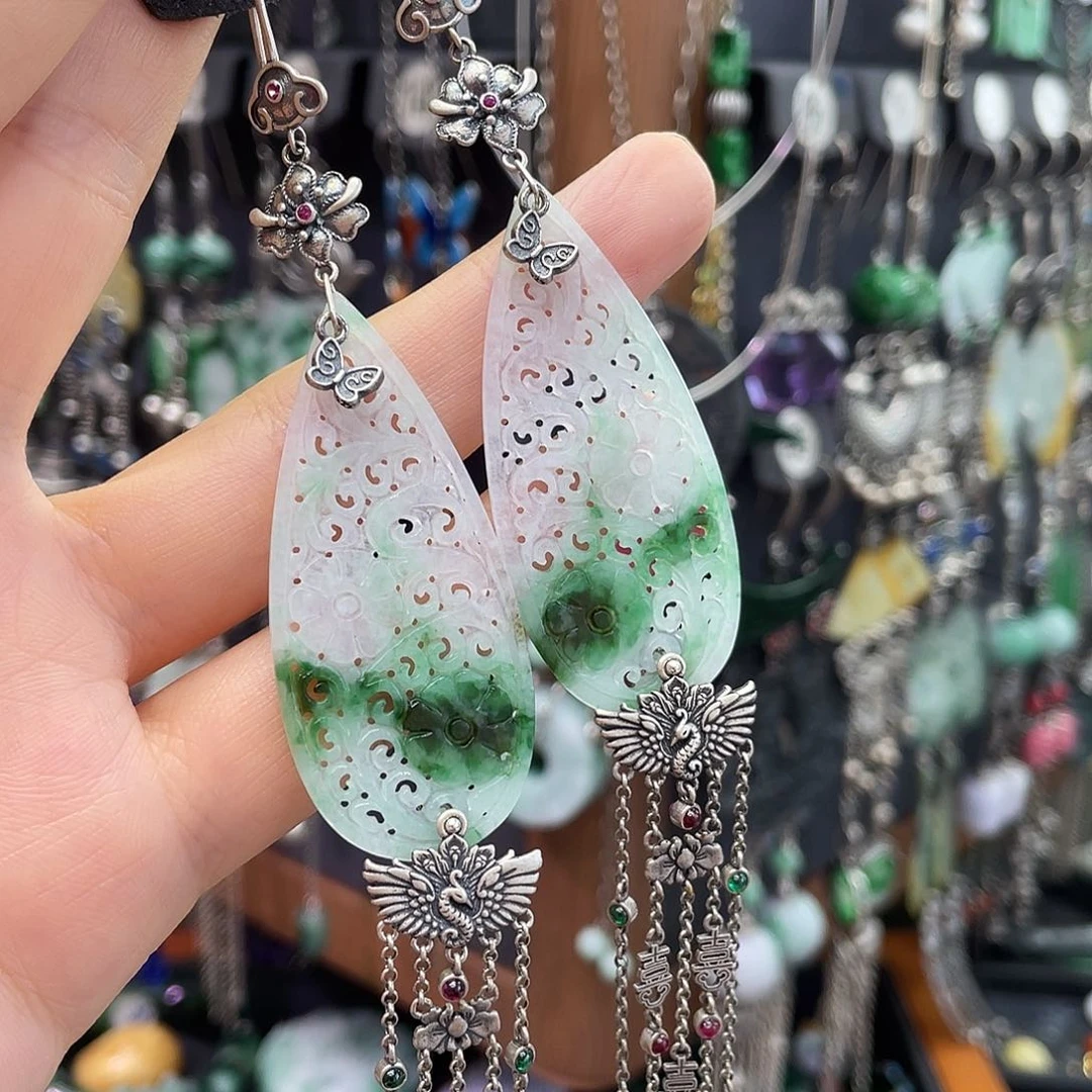 翡翠银S925镶嵌耳饰丰*满817hjjhg