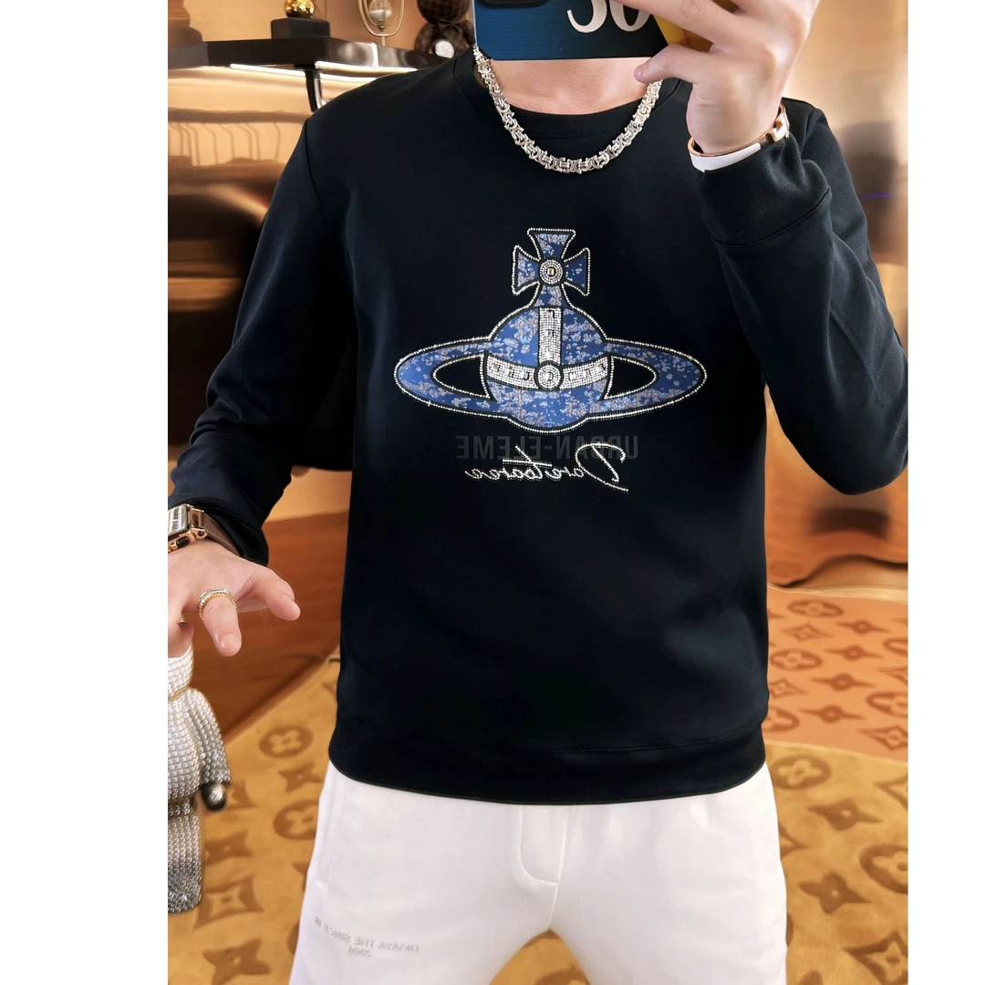 富比莫维烫钻印花卫衣男士新款秋季修身上衣男装长袖打底衫