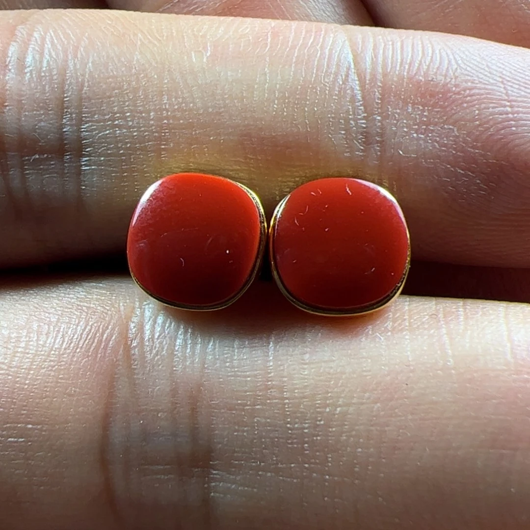 南红玛瑙耳钉18K金镶嵌L*W