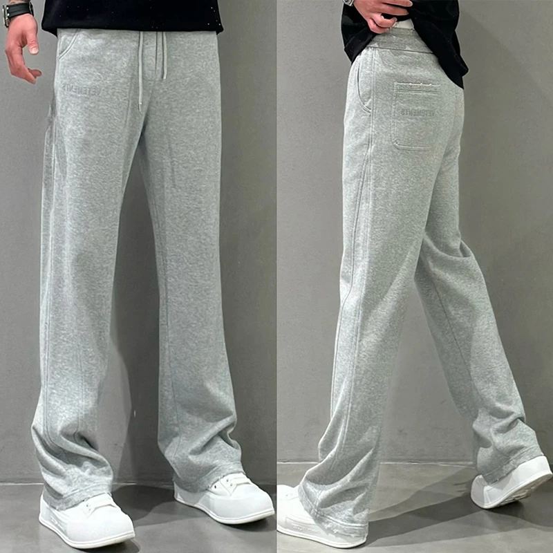 秋冬加绒欧货高品质直筒休闲裤男士新款宽松阔腿舒适运动卫裤长裤