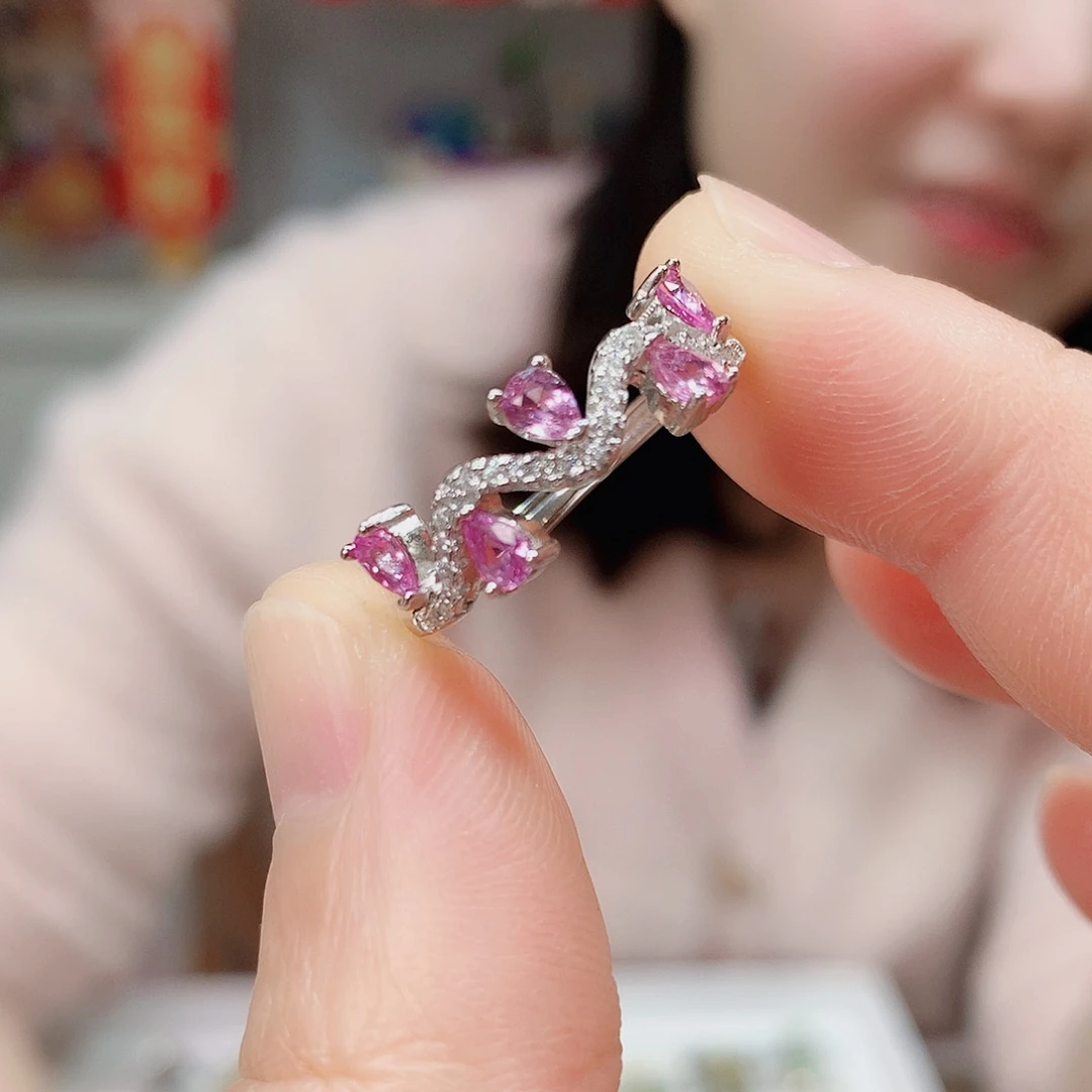 彩色蓝宝石戒指银S925镶嵌