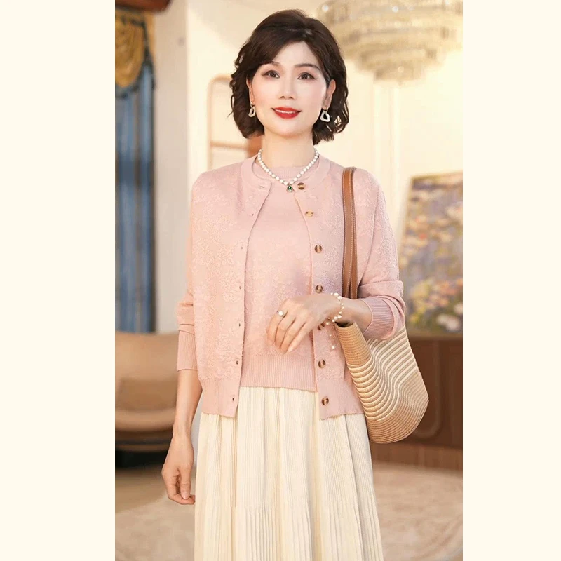 中年妈妈春装针织套装遮肚上衣2025新款洋气中老年女装宽松两件套