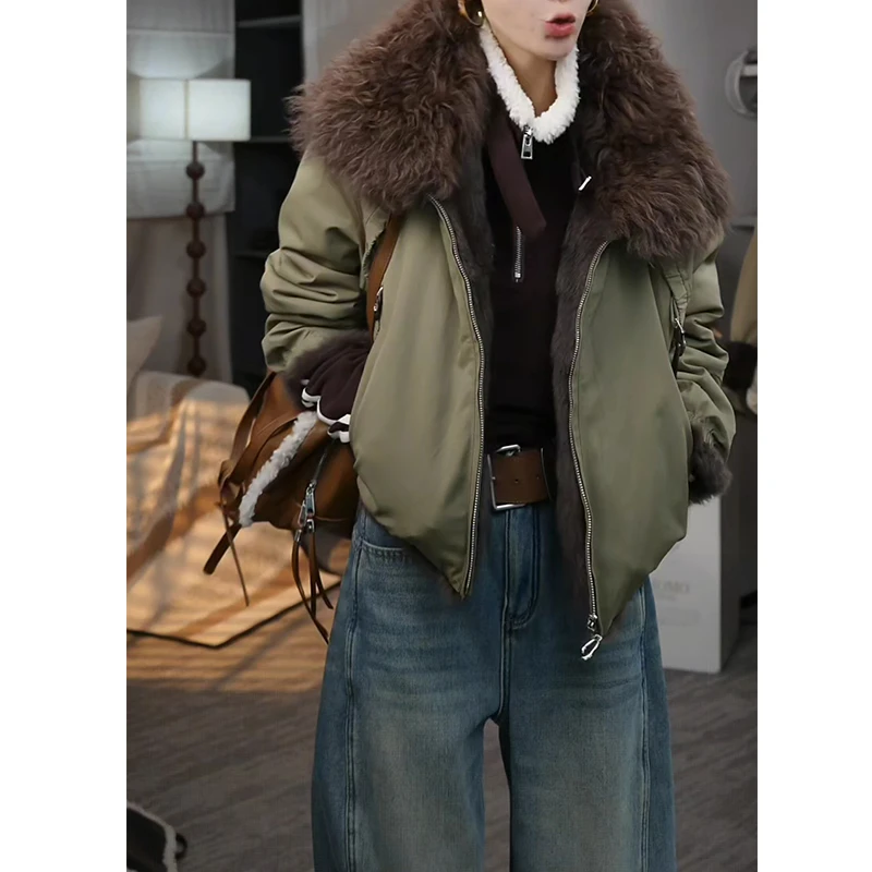 复古洋气可拆卸毛领派克服女2025冬季新款超好看加绒保暖外套9525