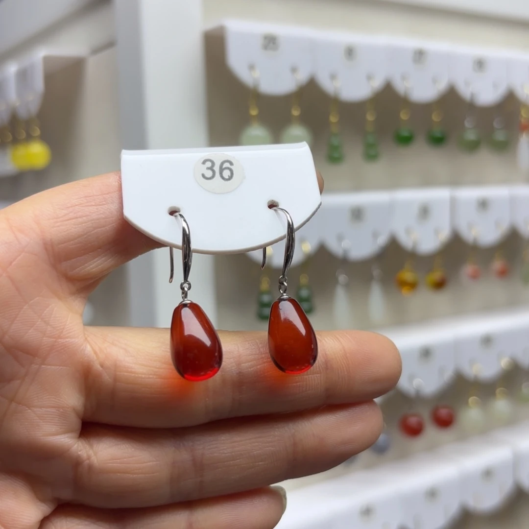 血珀银S925镶嵌耳饰