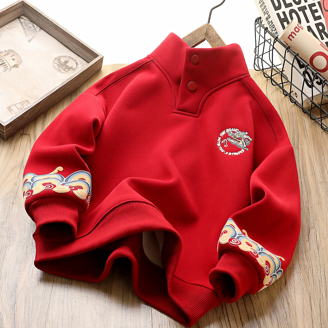 【海涛大叔】儿童祥云年服卫衣冬新中大童蛇年限定红色卫衣6150  Y