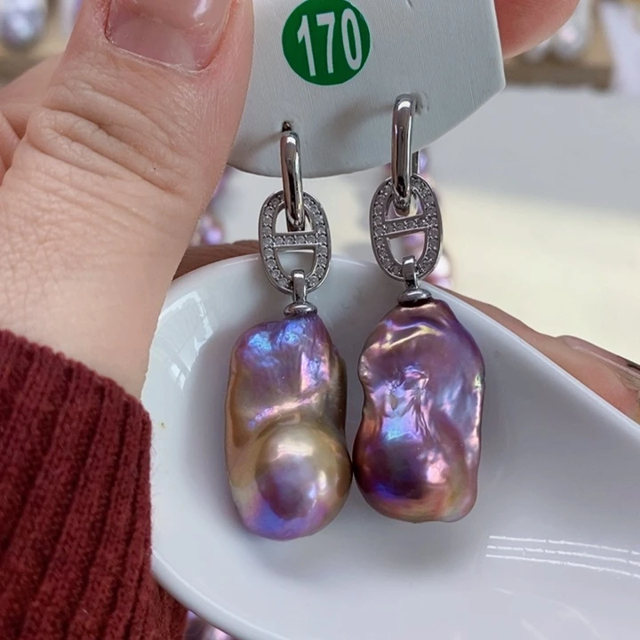 银S925镶嵌耳饰淡水珍珠